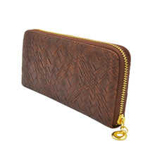 Load image into Gallery viewer, Premium Interlace Pleated PU Leather Zip Around Wallet Wristlet