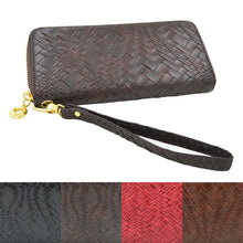 Load image into Gallery viewer, Premium Interlace Pleated PU Leather Zip Around Wallet Wristlet