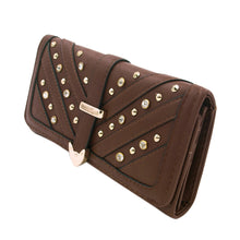 Load image into Gallery viewer, Women's Rhinestone Studded PU Leather Trifold Continental Wallet - Diff Colors
