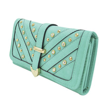 Load image into Gallery viewer, Women's Rhinestone Studded PU Leather Trifold Continental Wallet - Diff Colors