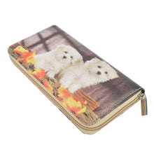 Load image into Gallery viewer, 2 Maltese Puppy Dog Animal Print PU Leather Zip Around Wallet