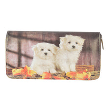 Load image into Gallery viewer, 2 Maltese Puppy Dog Animal Print PU Leather Zip Around Wallet