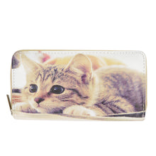 Load image into Gallery viewer, Brown Kitty Cat Animal Print PU Leather Zip Around Wallet
