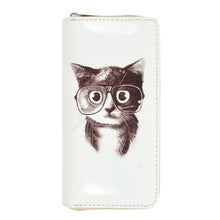 Load image into Gallery viewer, Cute Kitty Cat with Glasses Animal Print PU Leather Zip Around Wallet