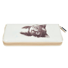 Load image into Gallery viewer, Cute Kitty Cat with Glasses Animal Print PU Leather Zip Around Wallet