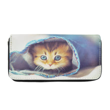 Load image into Gallery viewer, Kitty Cat in Jeans Animal Print PU Leather Zip Around Wallet