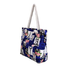 Load image into Gallery viewer, Paris Eiffel Tower Music Notes Floral Print Canvas Tote Shoulder Bag Handbag