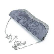 Load image into Gallery viewer, Elegant Pleated Satin & Crystal Hard Clutch Evening Bag
