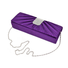Load image into Gallery viewer, Elegant Classic Pleated Satin Flap Rhinestones Clutch Evening Bag - Diff Colors