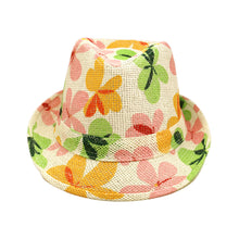Load image into Gallery viewer, Young Adult Teen's (6-12) Flower Print Fedora Straw Hat with Matching Band