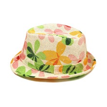 Load image into Gallery viewer, Young Adult Teen's (6-12) Flower Print Fedora Straw Hat with Matching Band