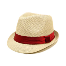 Load image into Gallery viewer, Classic Natural Fedora Straw Hat With Ribbon Band