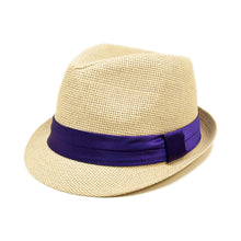Load image into Gallery viewer, Classic Natural Fedora Straw Hat With Ribbon Band