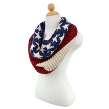 Load image into Gallery viewer, Stars & Stripes US Flag Style Winter Knit Infinity Loop Circle Scarf