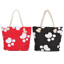 Load image into Gallery viewer, Premium Dog Cat Puppy Kitty Animal Paws Print Cotton Canvas Tote Shoulder Bag Handbag
