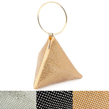 Load image into Gallery viewer, Rhinestone Mesh Triangle Pyramid Clutch Full Crystal Soft Wristlet Handbag
