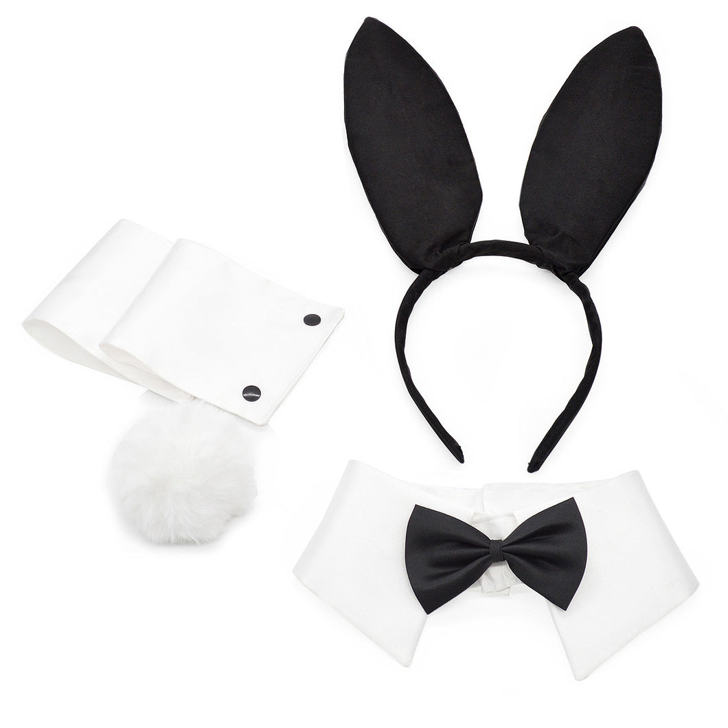 Bunny Costume Accessory Set Rabbit Ear Headband Bow Tie Collar Cuffs Tail