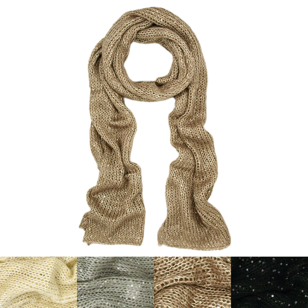 Solid Color Winter Knit Sequin Scarf - Different Colors