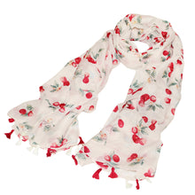 Load image into Gallery viewer, Premium Cherry Print Cotton Blend Tassel Scarf Wrap
