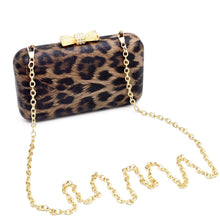Load image into Gallery viewer, Elegant Leopard PU Leather Crystal Bow Top Hard Clutch Evening Bag Handbag
