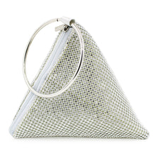 Load image into Gallery viewer, Rhinestone Mesh Triangle Pyramid Clutch Full Crystal Soft Wristlet Handbag

