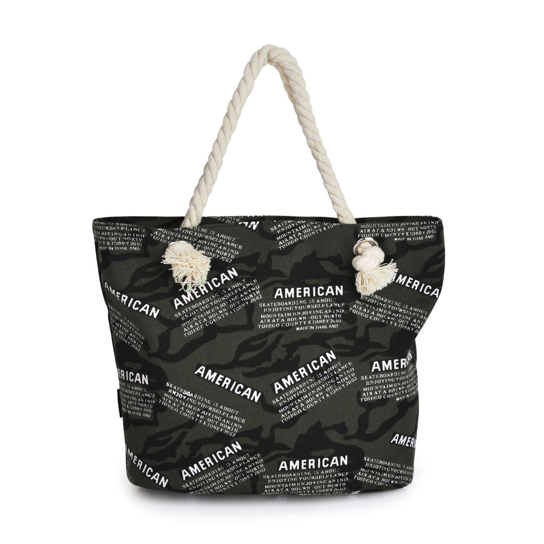 Premium American Print Green Camouflage Canvas Tote Shoulder Bag Handbag