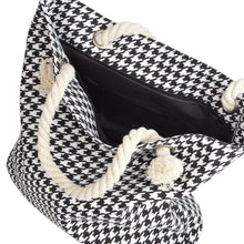 Load image into Gallery viewer, Premium Classic Black White Houndstooth Print Cotton Canvas Tote Shoulder Bag Handbag
