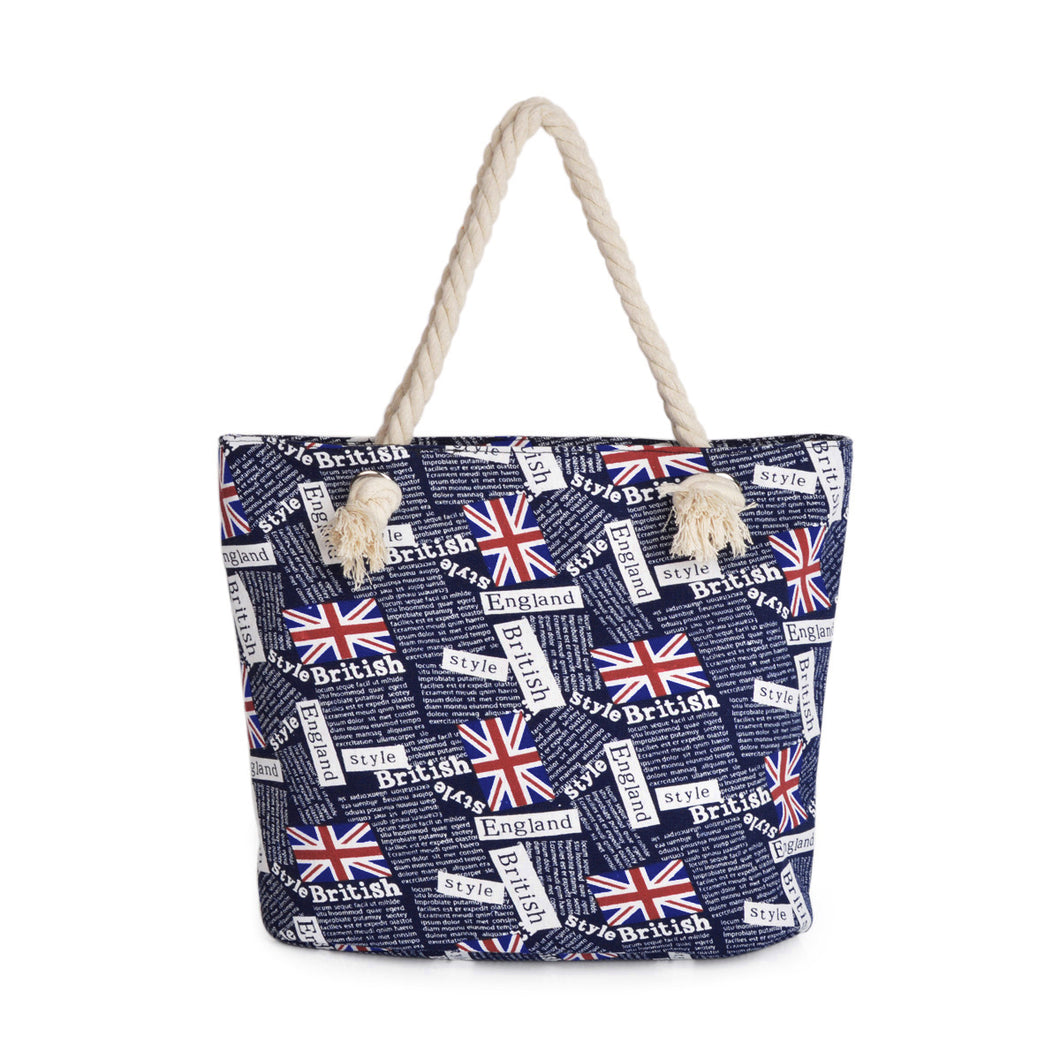 Premium Large Union Jack British Letters Print Canvas Tote Shoulder Bag Handbag