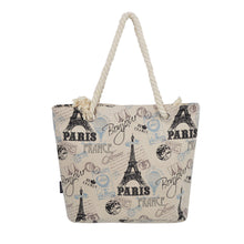 Load image into Gallery viewer, Premium Large Paris Eiffel Vintage Stamps Print Canvas Tote Shoulder Bag Handbag
