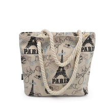 Load image into Gallery viewer, Premium Large Paris Eiffel Vintage Stamps Print Canvas Tote Shoulder Bag Handbag
