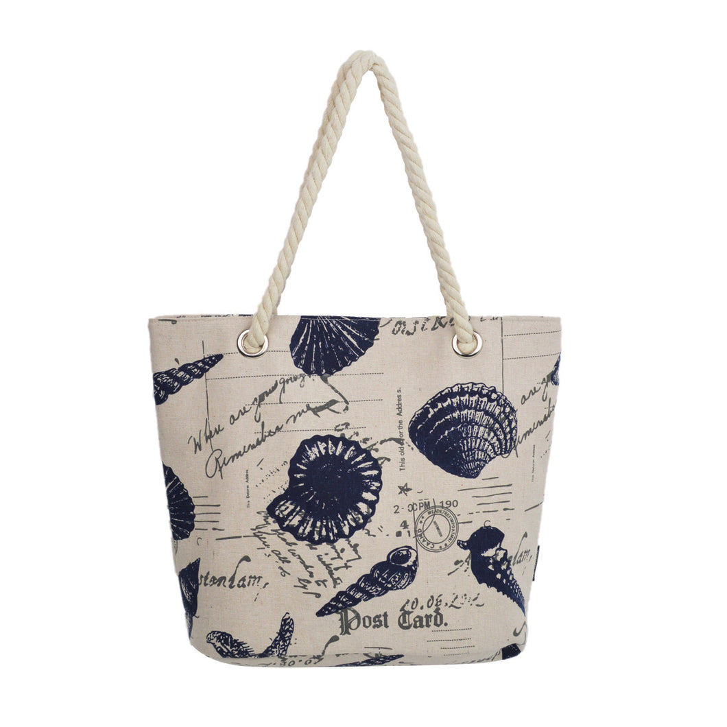 Premium Large Seashell Patterened Canvas Tote Shoulder Bag Handbag