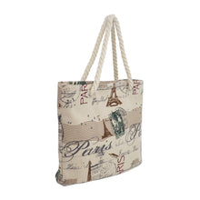 Load image into Gallery viewer, Large Vintage Paris Eiffel Tower &amp; Stamps Print Canvas Tote Shoulder Bag Handbag
