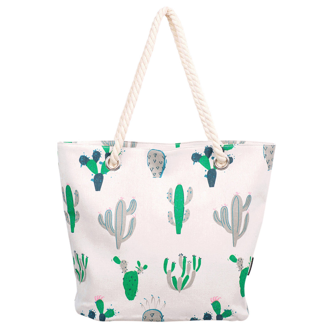 Premium Large Cactus Print Cotton Canvas Tote Shoulder Bag Handbag
