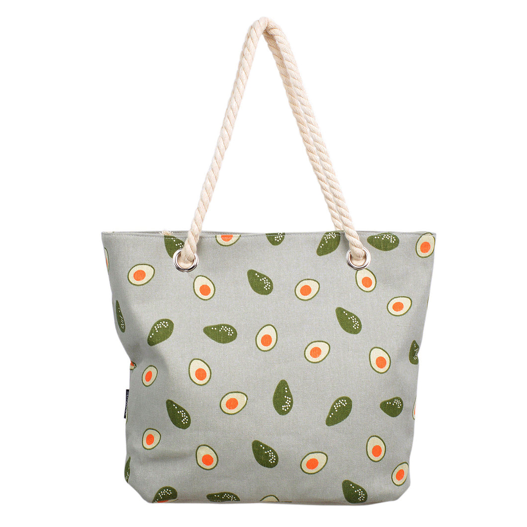 Premium Large Avocado Patterned Cotton Canvas Tote Shoulder Bag Handbag