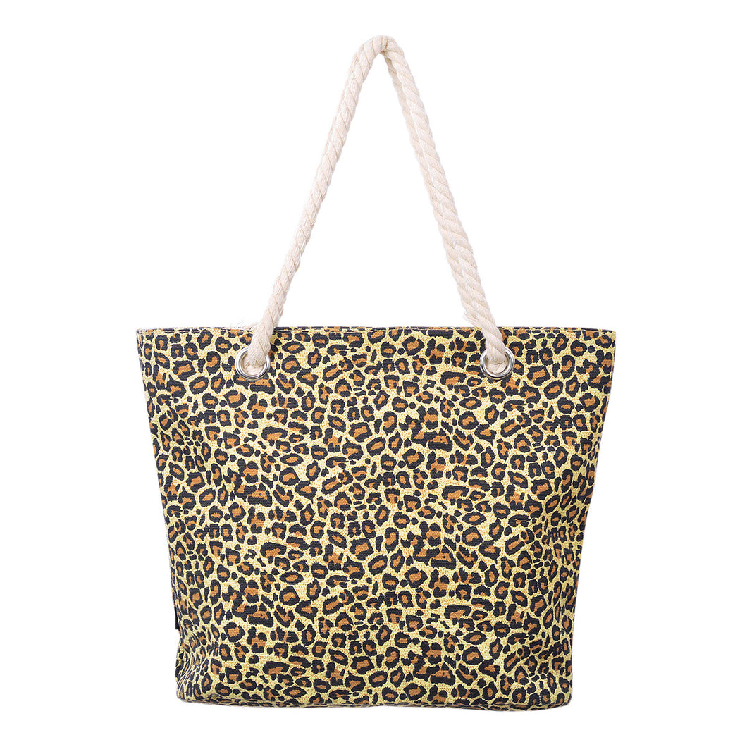 Premium Large Animal Leopard Print Cotton Canvas Tote Shoulder Bag Handbag