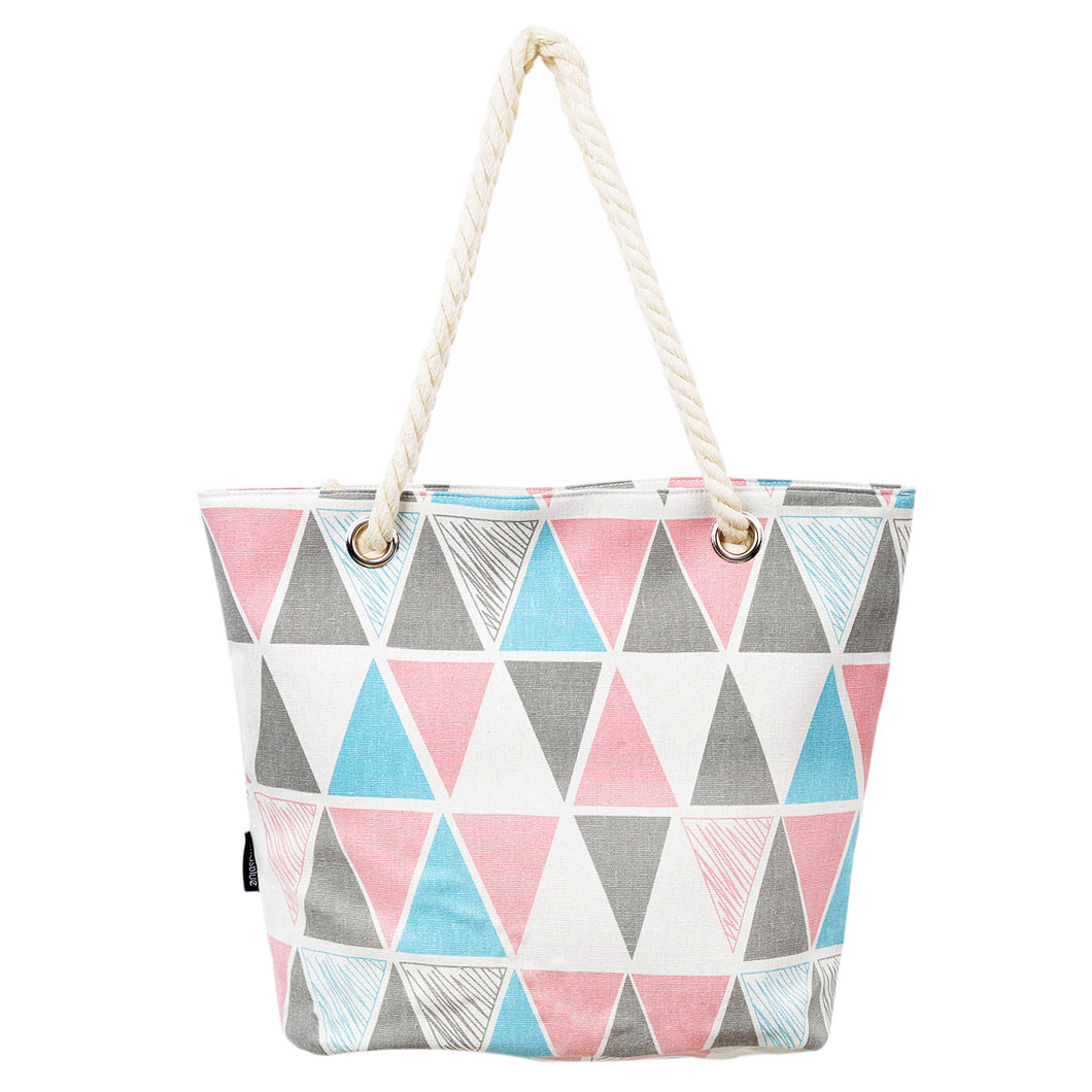 Premium Multi-Color Geometric Triangle Cotton Canvas Tote Shoulder Bag Handbag
