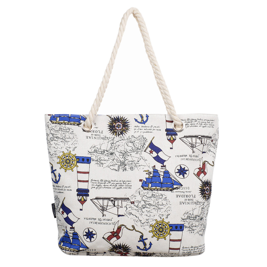 Premium Bon Voyage Ship Anchor Rudder Cotton Canvas Tote Shoulder Bag Handbag
