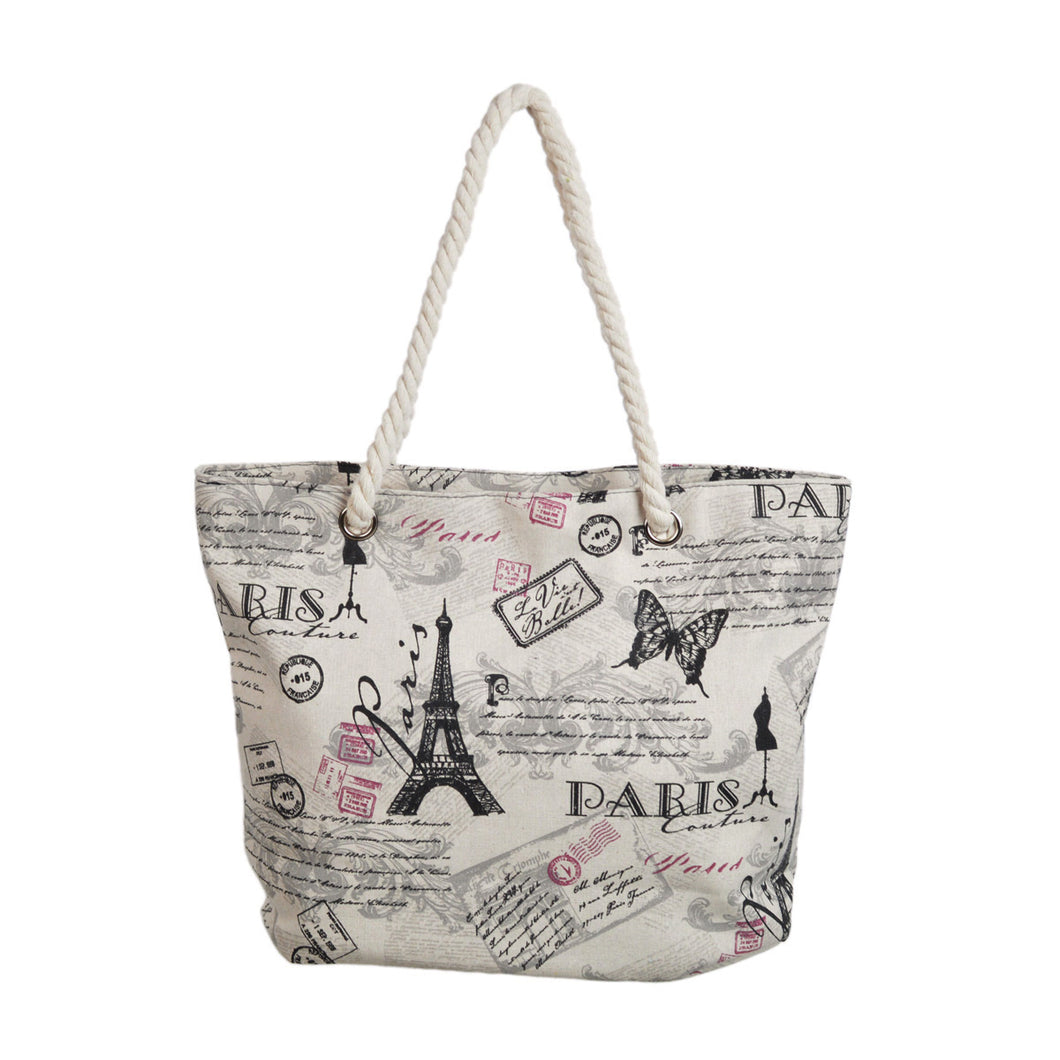 Premium Large Paris Eiffel Butterfly Print Cotton Canvas Tote Shoulder Bag Handbag