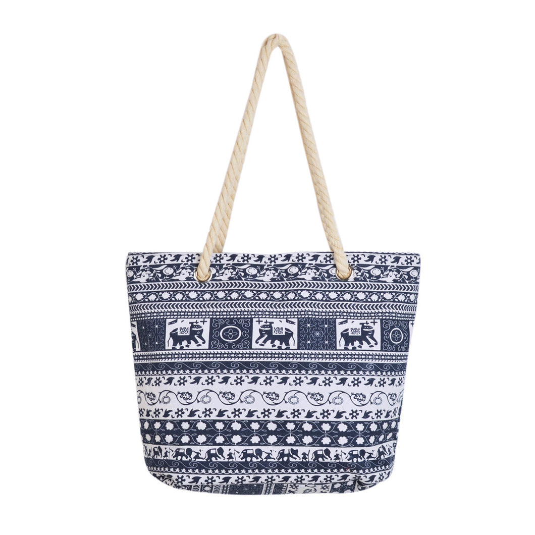Premium Large Tribal Elephant Floral Print Canvas Tote Shoulder Bag Handbag