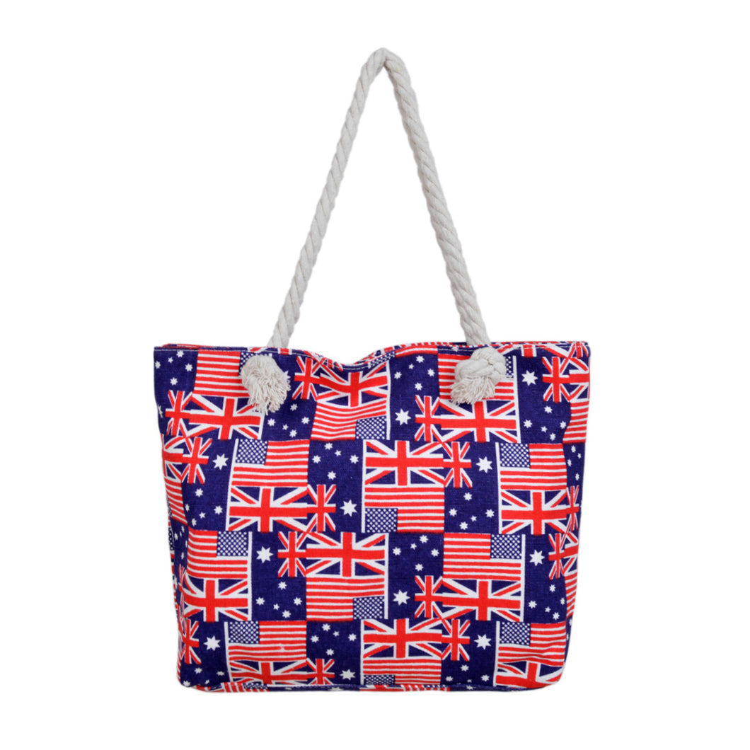 Union Jack USA UK British American Flag Print Canvas Tote Shoulder Bag Handbag