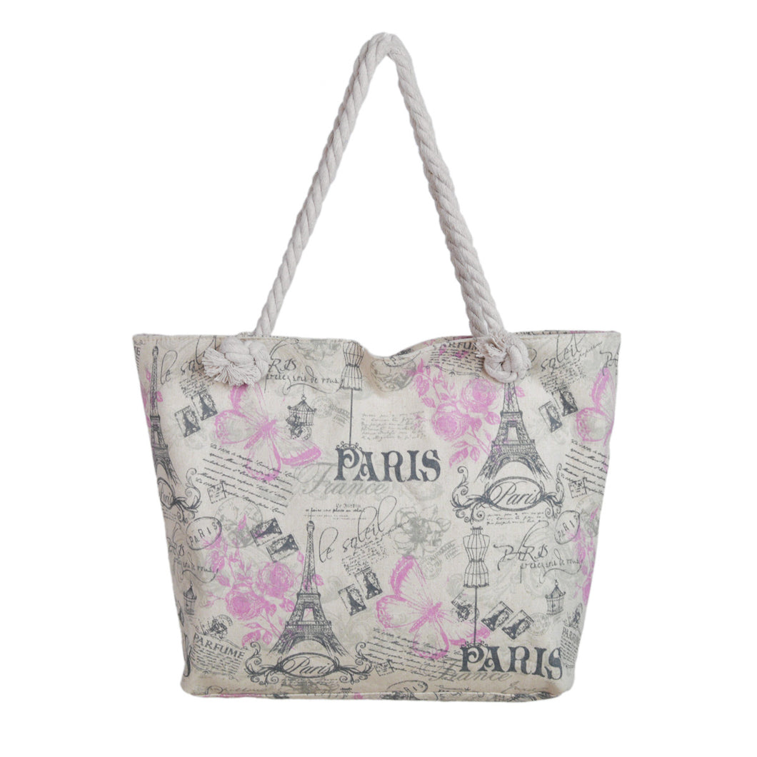 Vintage Paris Eiffel Tower Butterfly Floral Canvas Tote Shoulder Bag Handbag