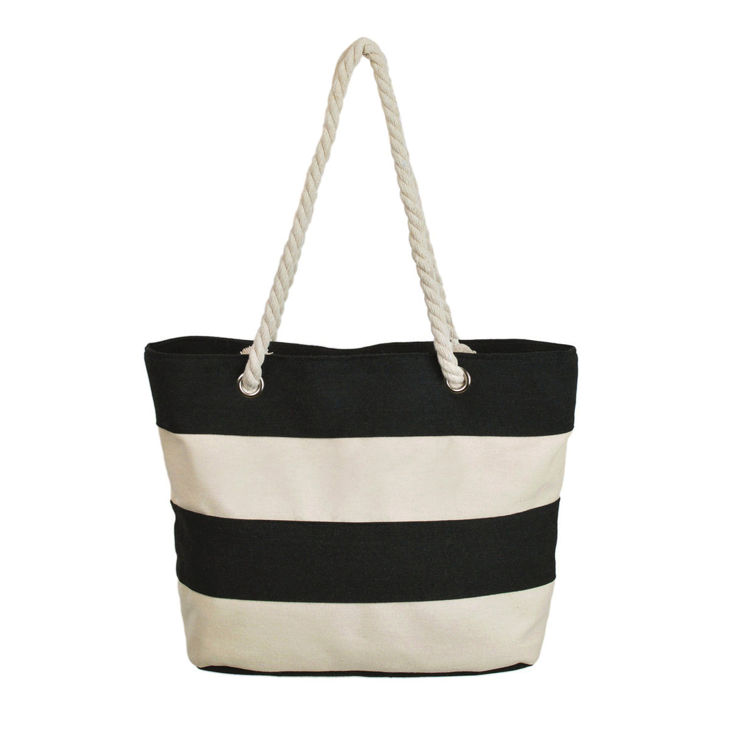 Premium Large Striped 2 Tone Canvas Tote Shoulder Bag Handbag - Diff Colors
