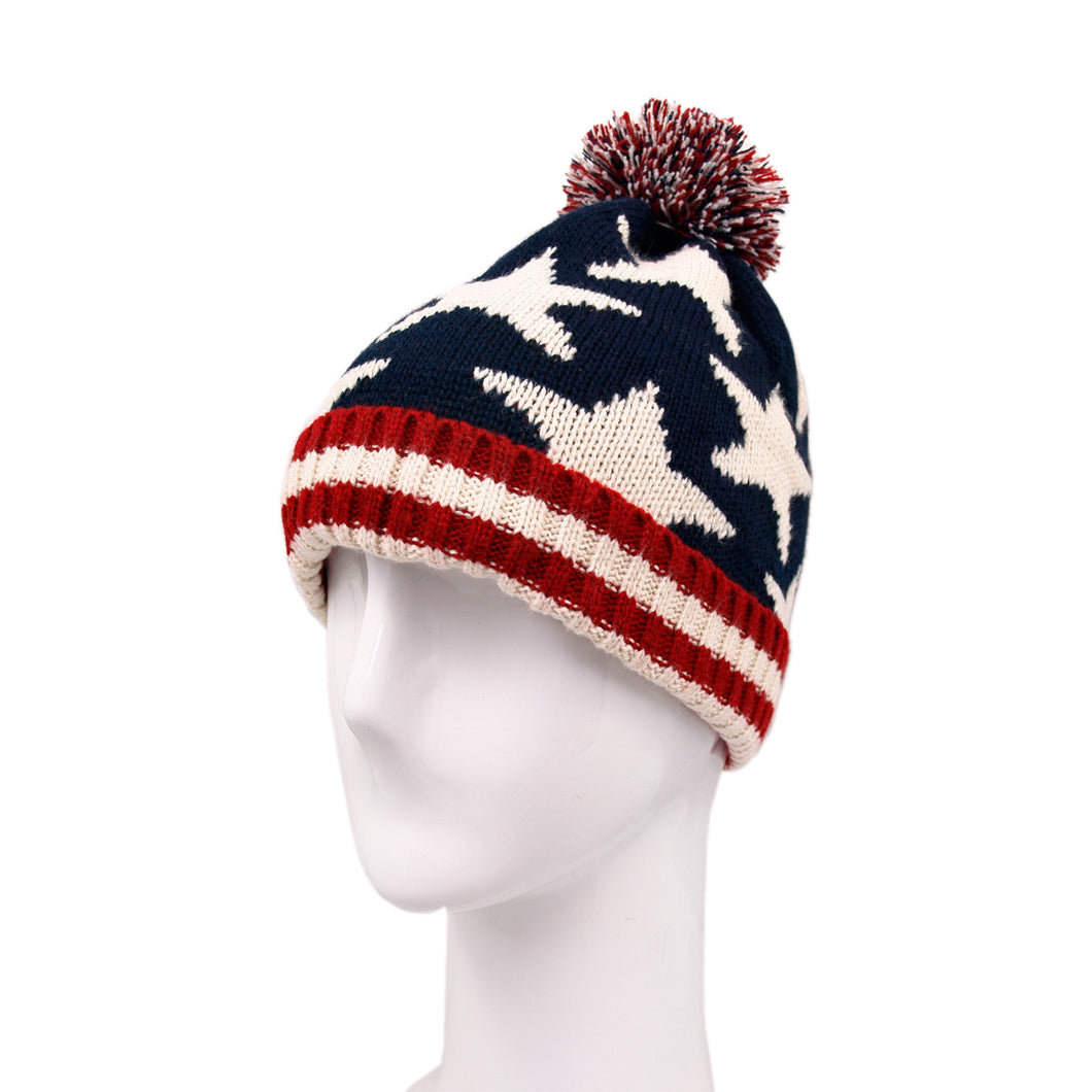 Premium Unisex Warm Knit USA American Flag Style Beanie Hat