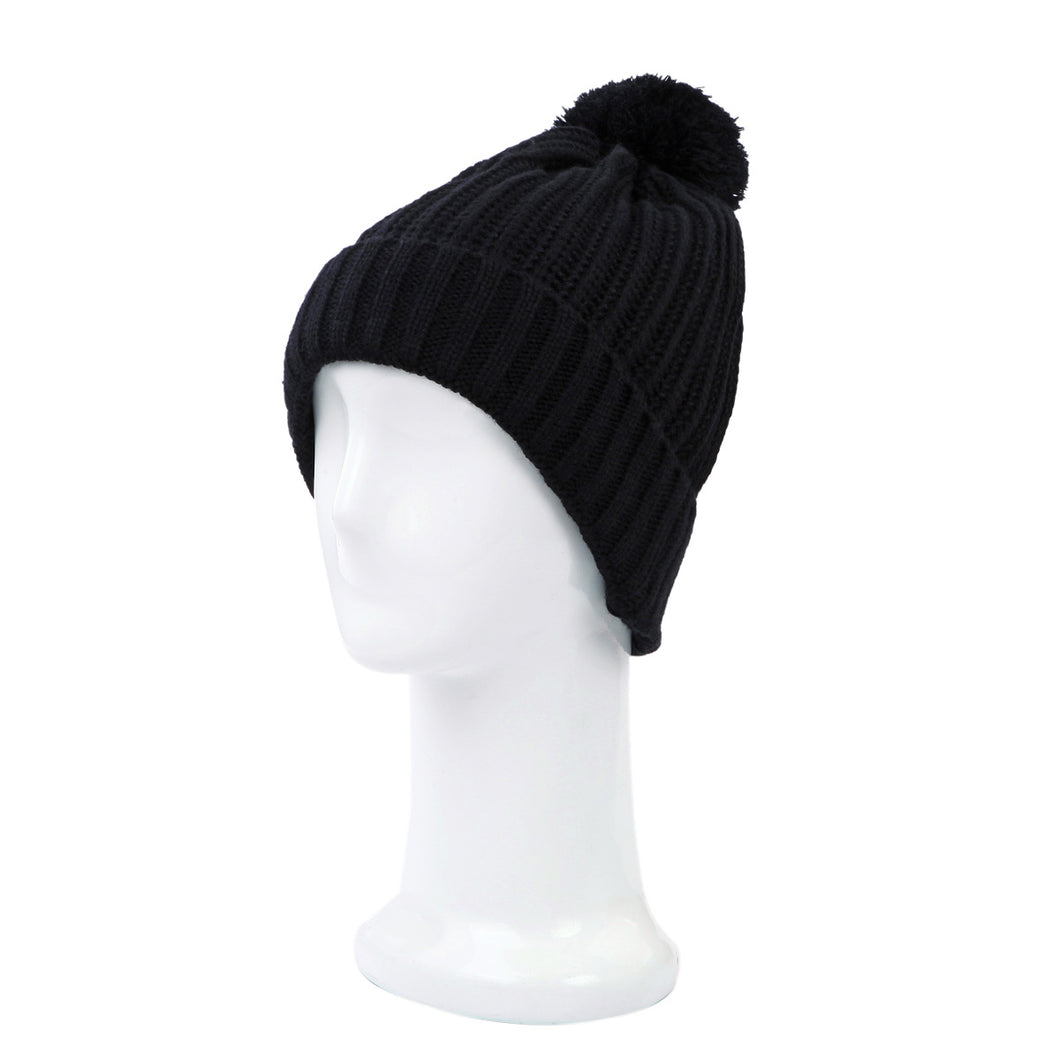 Premium Unisex Ribbed Knit Solid Color Winter Beanie Hat w- Pom Pom