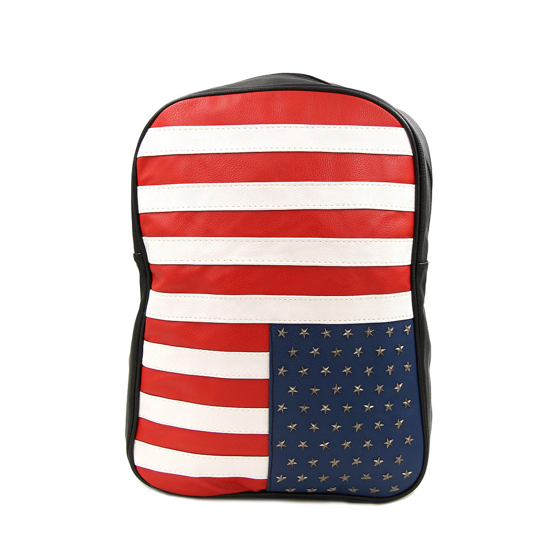 Premium Full US American Flag Studded PU Leather Backpack School Shoulder Bag
