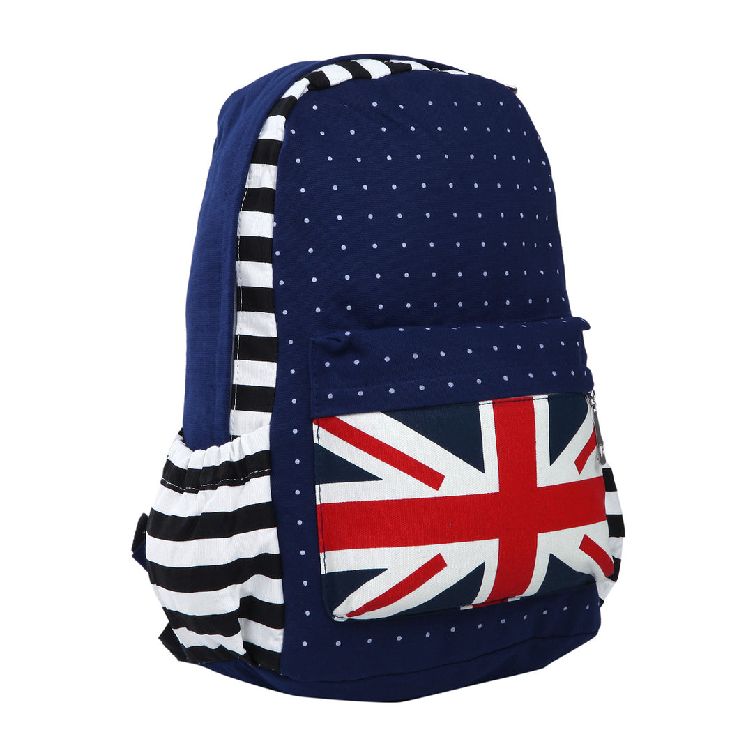 Premium Union Jack UK Flag Polka Dot Canvas Backpack School Shoulder Bag