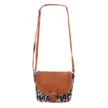 Load image into Gallery viewer, Small Leopard Print Canvas &amp; PU Leather Flap Crossbody Saddle Shoulder Bag
