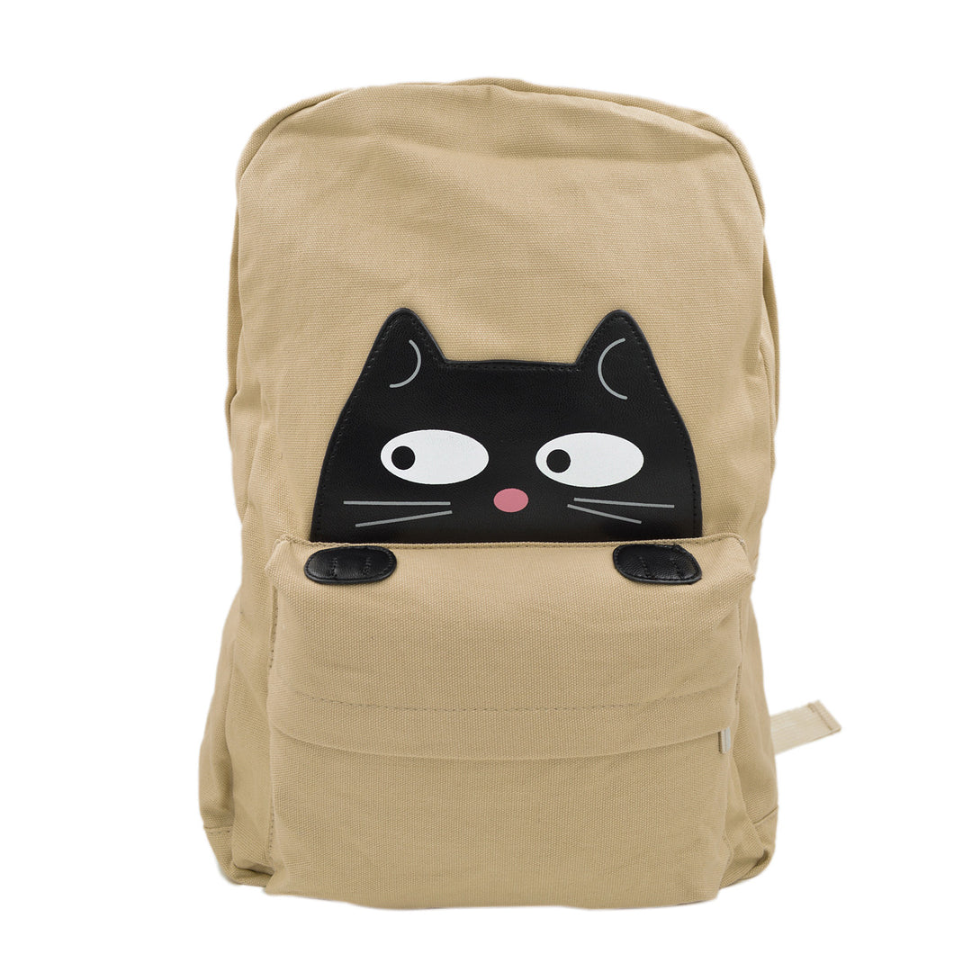 Premium Adorable Peeking Black Kitty Cat Canvas Backpack School Shoulder Bag