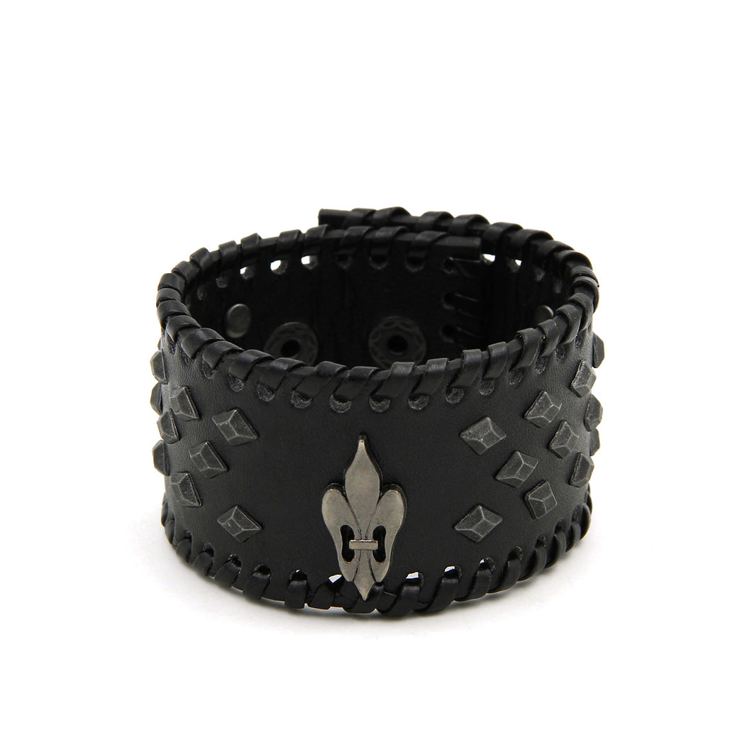 Premium Fleur De Lis Diamond Studded PU Leather Bracelet