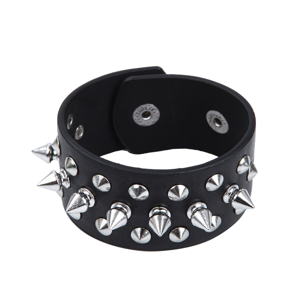 Premium Black Spike Studded PU Leather Bracelet